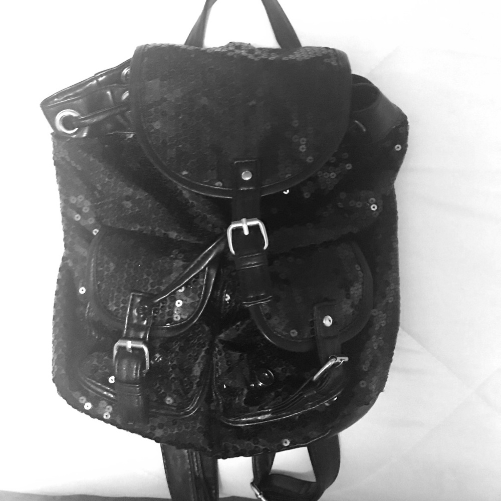 Mini black sequin backpack